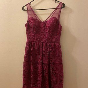 Lace Cocktail Fit and Flare- Illusion Neckline